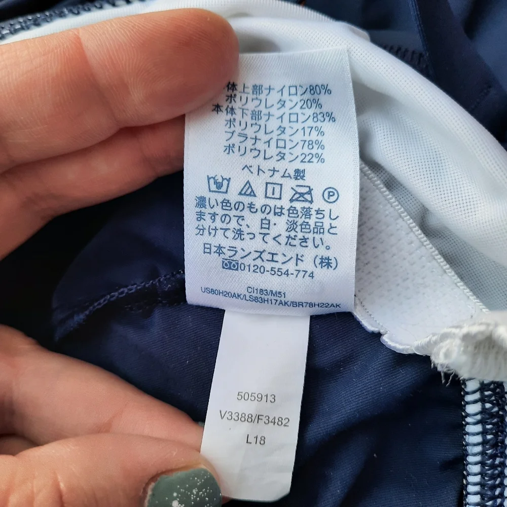 Lands' End Swim Slimming Swing Stripe Padded Bra Tankini Top 10 Navy White - Picture 10 of 13